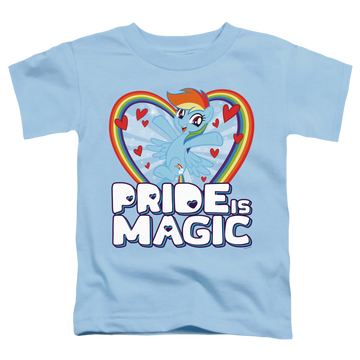 Light blue kid's t-shirt for ages 4 to 7 with My Little Pony Friendship Is Magic Pride Is Magic graphic