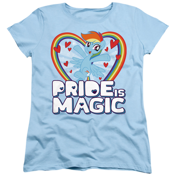 Light blue women's t-shirt with My Little Pony Friendship Is Magic Pride Is Magic graphic