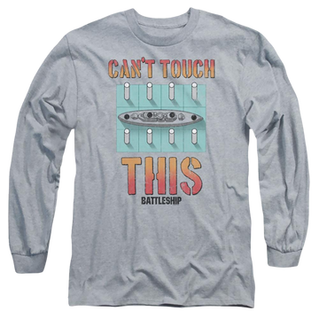 Athletic heather men's long sleeve t-shirt with Battleship Can't Touch This graphic