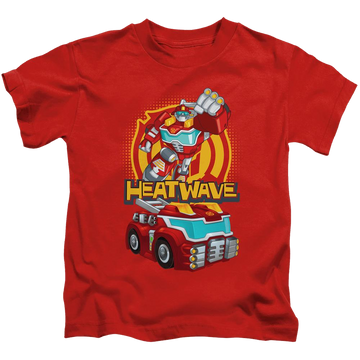 Red kid's t-shirt for ages 4 to 7 with Transformers Heatwave graphic