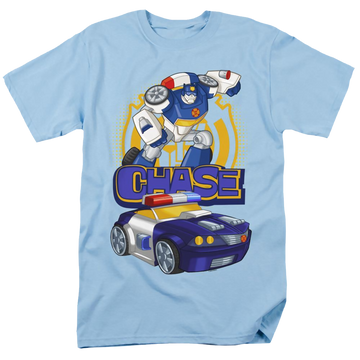 Light blue men's regular fit t-shirt with Transformers Chase graphic