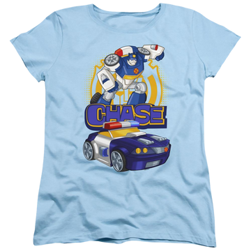 Light blue women's t-shirt with Transformers Chase graphic