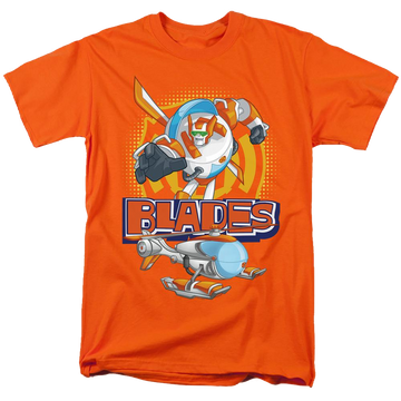 Orange men's regular fit t-shirt with Transformers Blades graphic