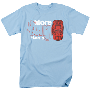 Light blue men's regular fit t-shirt with Barrel Of Monkeys More Fun graphic