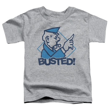 Athletic heather toddler t-shirt with Monopoly Busted graphic