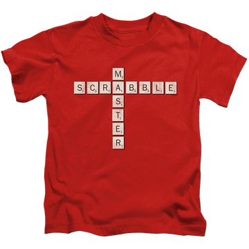 Red kid's t-shirt for ages 4 to 7 with Scrabble Master graphic