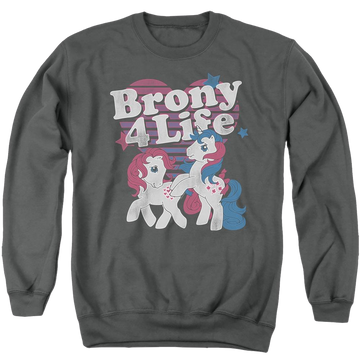 Charcoal men's crewneck sweatshirt with My Little Pony Classic Brony 4 Life graphic