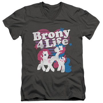 Charcoal men's v-neck t-shirt with My Little Pony Classic Brony 4 Life graphic