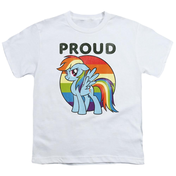White youth t-shirt for ages 8 to 12 with My Little Pony Friendship Is Magic Proud graphic