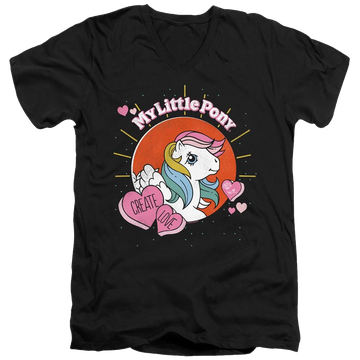 Black men's v-neck t-shirt with My Little Pony Classic Create Love graphic