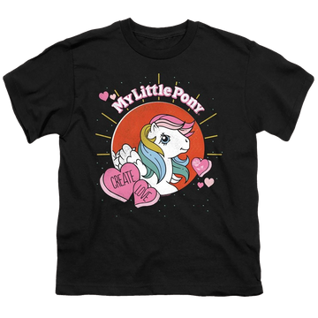 Black youth t-shirt for ages 8 to 12 with My Little Pony Classic Create Love graphic