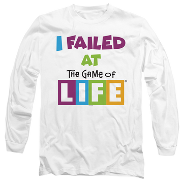 White men's long sleeve t-shirt with Game of Life Failed At graphic