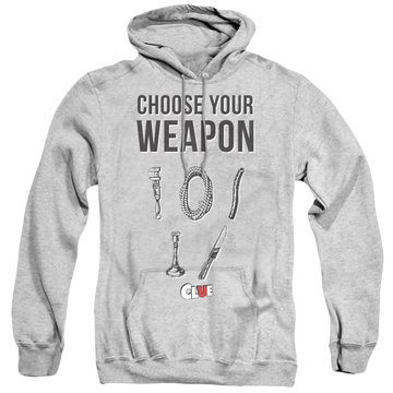 Athletic heather pullover hoodie with Clue Hasbro Choose graphic