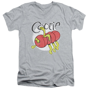 Athletic heather men's v-neck t-shirt with Hasbro Cootie graphic