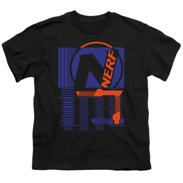 Black youth t-shirt for ages 8 to 12 with Nerf Grid graphic