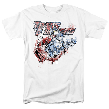 White men's regular fit t-shirt with Transformers Spray Panels graphic