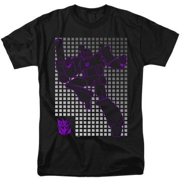 Black men's regular fit t-shirt with Transformers Megatron Grid graphic