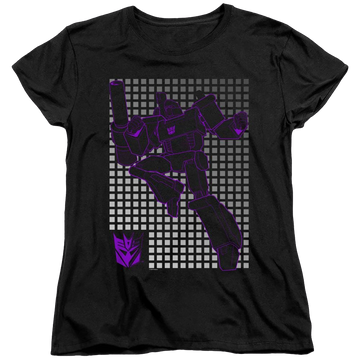 Black women's t-shirt with Transformers Megatron Grid graphic