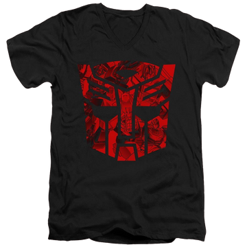 Black men's v-neck t-shirt with Transformers Tonal Autobot graphic