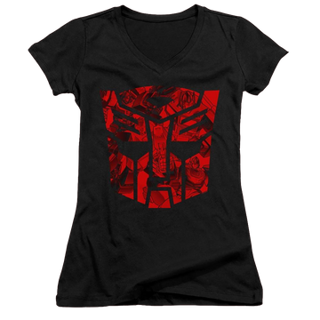 Black juniors v-neck t-shirt with Transformers Tonal Autobot graphic