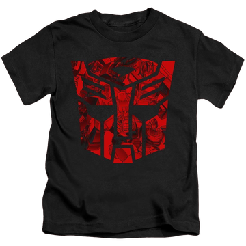 Black kid's t-shirt for ages 4 to 7 with Transformers Tonal Autobot graphic