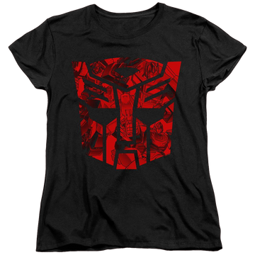 Black women's t-shirt with Transformers Tonal Autobot graphic
