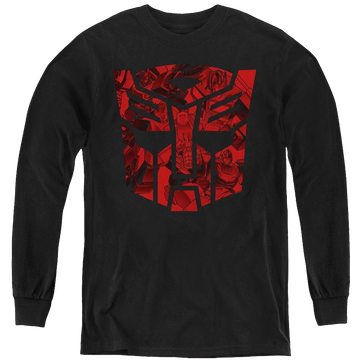 Black youth long sleeve t-shirt with Transformers Tonal Autobot graphic