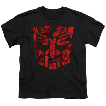 Black youth t-shirt for ages 8 to 12 with Transformers Tonal Autobot graphic