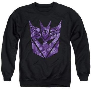 Black men's crewneck sweatshirt with Transformers Tonal Decepticon graphic