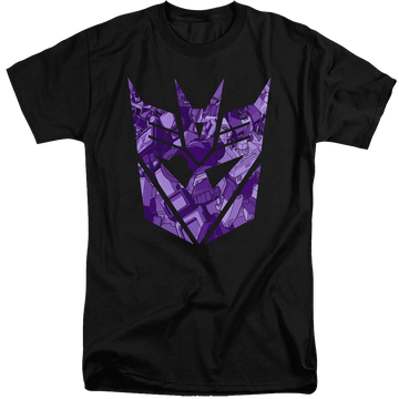 Black men's tall fit t-shirt with Transformers Tonal Decepticon graphic