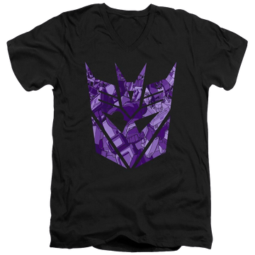 Black men's v-neck t-shirt with Transformers Tonal Decepticon graphic