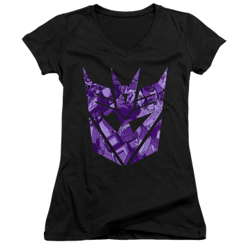 Black juniors v-neck t-shirt with Transformers Tonal Decepticon graphic