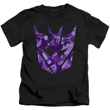 Black kid's t-shirt for ages 4 to 7 with Transformers Tonal Decepticon graphic