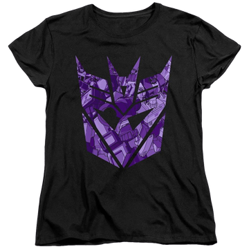 Black women's t-shirt with Transformers Tonal Decepticon graphic