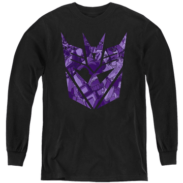 Black youth long sleeve t-shirt with Transformers Tonal Decepticon graphic