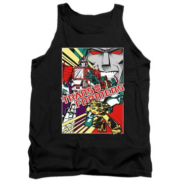 Black men's tank with Transformers Comic Poster graphic