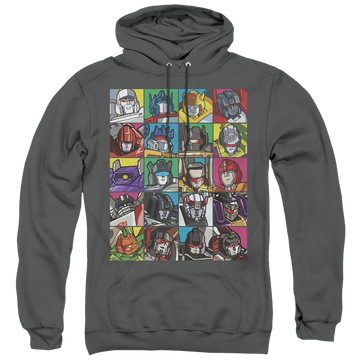 Charcoal pullover hoodie with Transformers Transformer Squares graphic