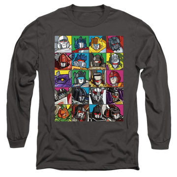 Charcoal men's long sleeve t-shirt with Transformers Transformer Squares graphic