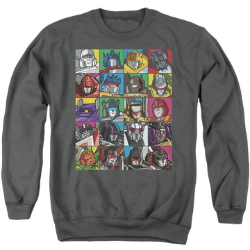 Charcoal men's crewneck sweatshirt with Transformers Transformer Squares graphic