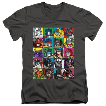 Charcoal men's v-neck t-shirt with Transformers Transformer Squares graphic