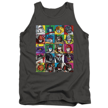 Charcoal men's tank with Transformers Transformer Squares graphic