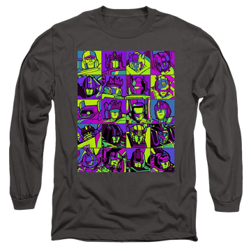 Charcoal men's long sleeve t-shirt with Transformers Transformer Squares graphic