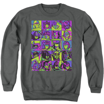 Charcoal men's crewneck sweatshirt with Transformers Transformer Squares graphic