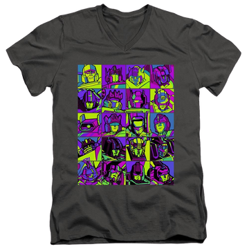 Charcoal men's v-neck t-shirt with Transformers Transformer Squares graphic