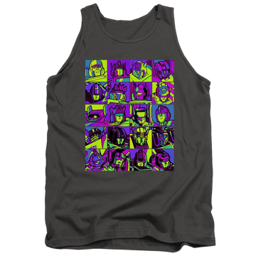 Charcoal men's tank with Transformers Transformer Squares graphic