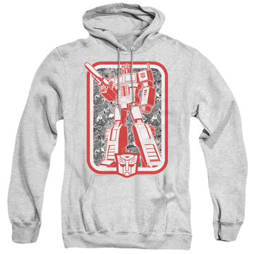 Athletic heather pullover hoodie with Transformers Autobot graphic