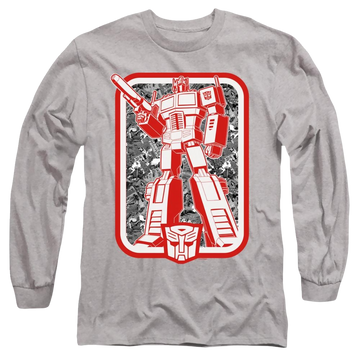 Athletic heather men's long sleeve t-shirt with Transformers Autobot graphic