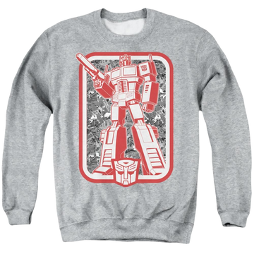 Athletic heather men's crewneck sweatshirt with Transformers Autobot graphic