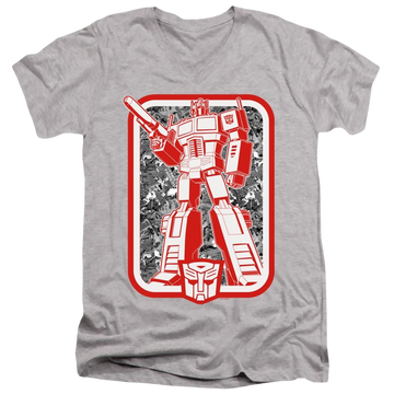 Athletic heather men's v-neck t-shirt with Transformers Autobot graphic