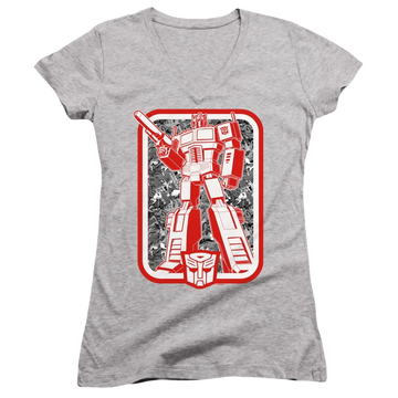 Athletic heather juniors v-neck t-shirt with Transformers Autobot graphic